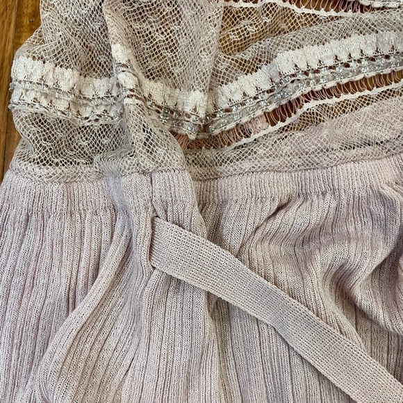 Zara Knit & Lace Wrap Dress Long Blush Pink Semi-Sheer V-Neck Size Small - Picture 13 of 16